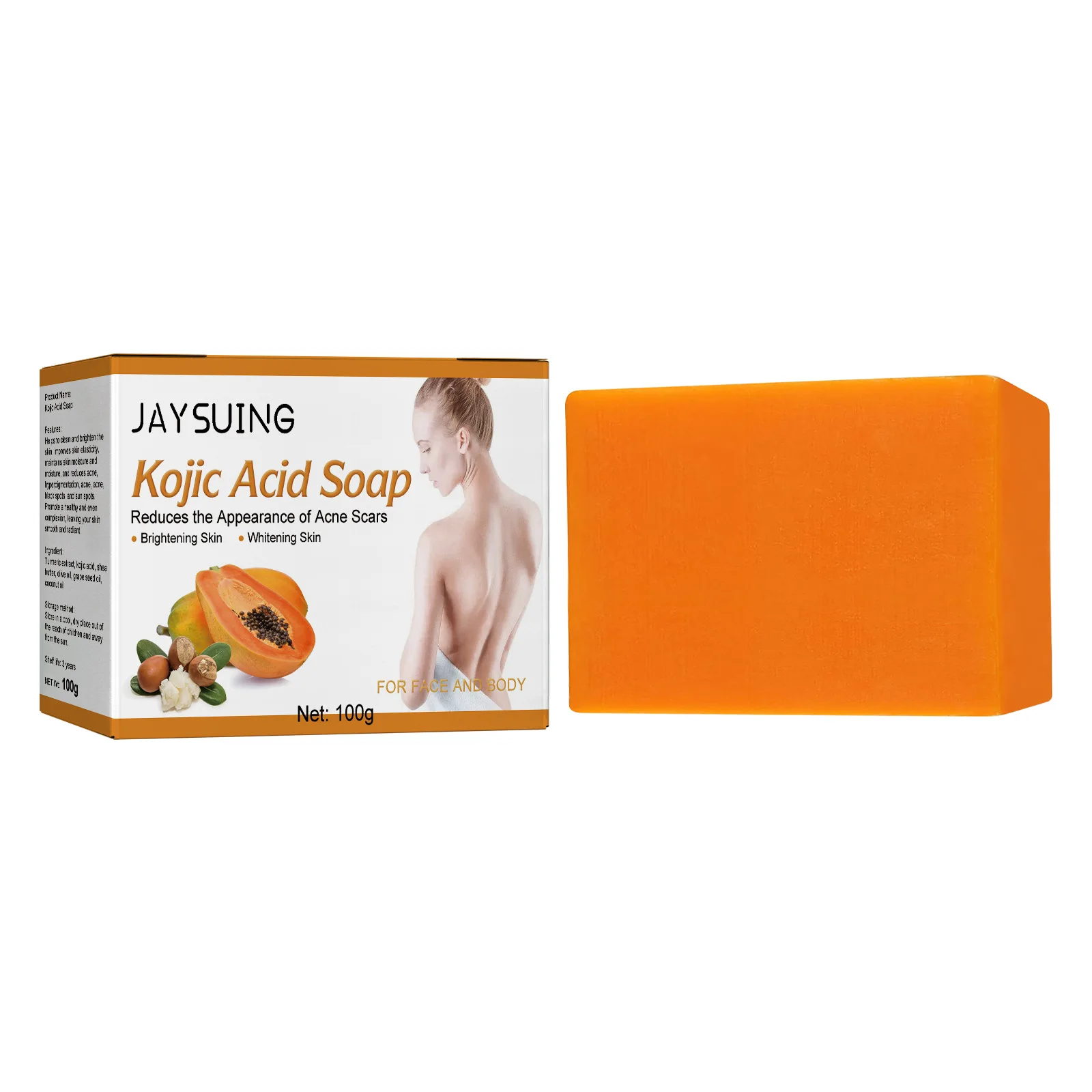 Jaysuing 100 g Kojisäure-Seife zur Hautaufhellung, Aufhellung, Peeling, Verdünnung von Akne, Pickel, Entferner dunkler Flecken, aufhellende Körperseife