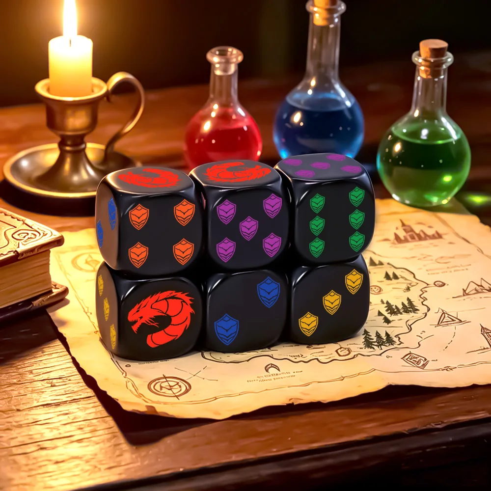 6Pcs Dragon Shield Crest Polyhedral D6 Dice Set Collector Grade RPG Dice for Tabletop Board Games Role Playing Family Game Night