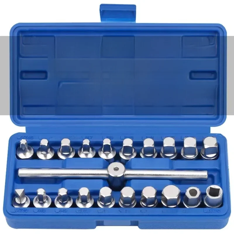 Jeu de douilles de bouchon de tuyau de vidange d'huile, kit de retrait de barre en T market, vis de carter d'huile, manchon enveloppant, entraînement de 3/8 pouces, 21 pièces