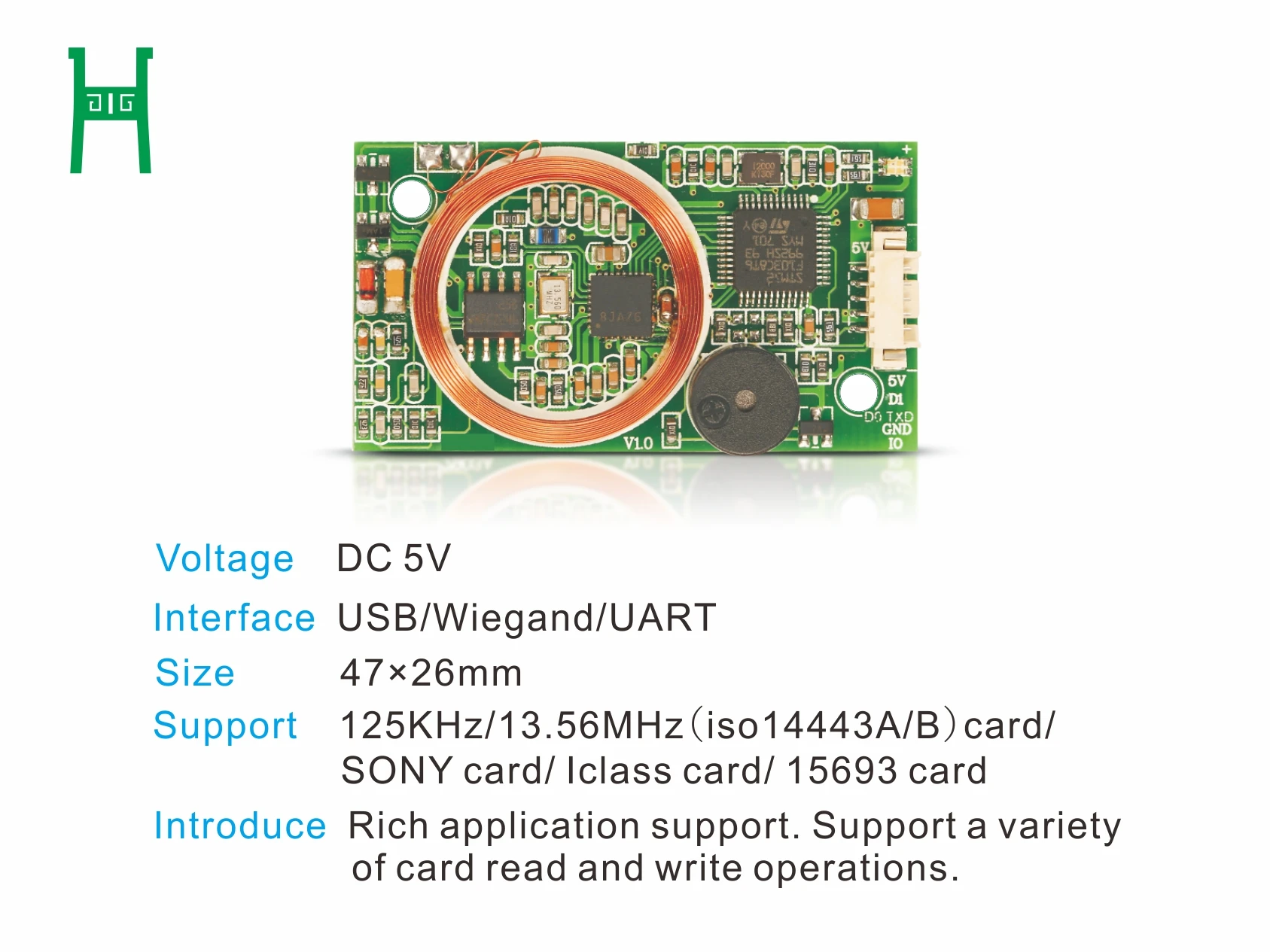 Mifare, EM,NFC, HiD Iclass,15693,SONY，RFID, Card Reader Module, Embedded Small Form Factor,5V,Output Wiegand26/34,UART,USB