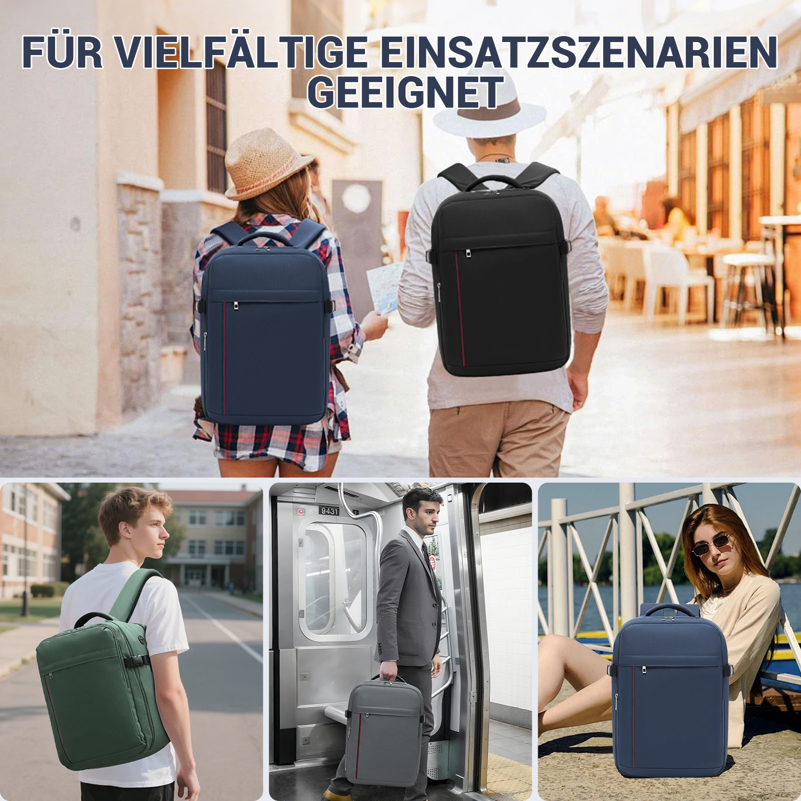KONO Reiserucksack für Ryanair & Eurowings (40x30x20 cm, 24L) – Ultra-leicht mit USB-Ladeport & Laptopfach bis 15,6 Zoll