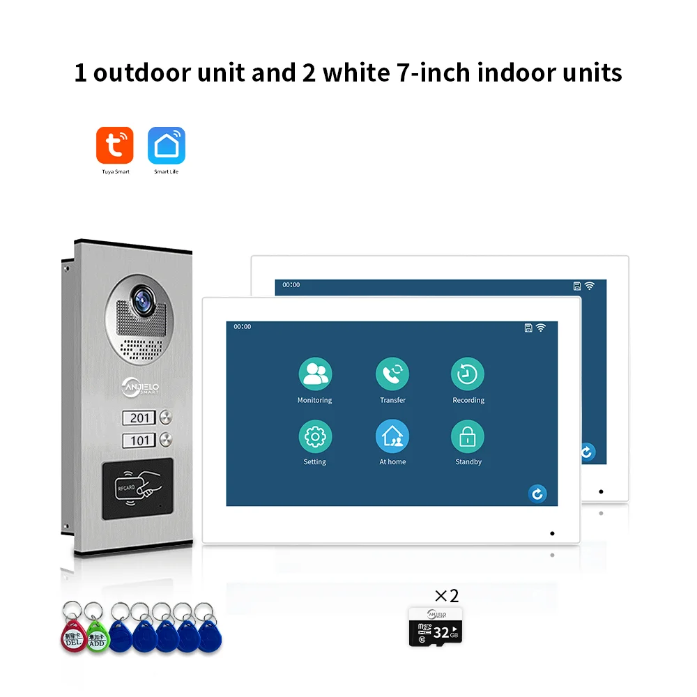 ANJIELO 7-inch 2/3/4/6/8/10/12-unit multi-unit deurbel video-intercomsysteem 1080P display Tuya slimme videodeurbel