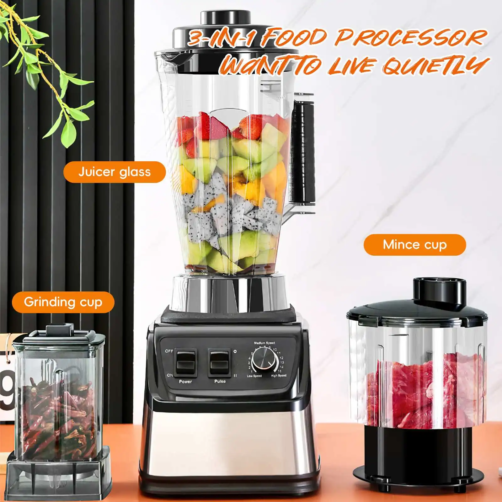 9500W 3 IN 1 Powerful Blender Mixer Juicer Smoothie Maker 3L+1.5L+0.5L 3Container Food Processor Blender Mixer For Ice Nut Fruit