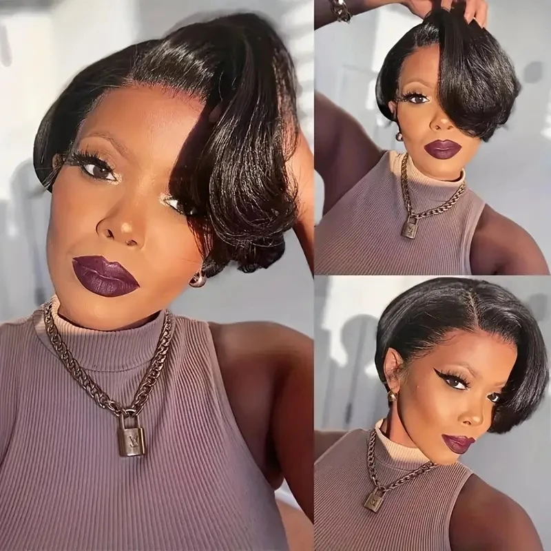 Short Straight Bob Pixie Cut Wig Human Hair Wig Lace Front Wigs Brazilian Remy Wig Transparent Lace Front Wigs For Black Women