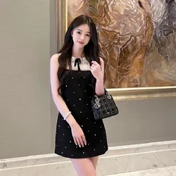 Women's 2023 New Heavy Industry Flash Diamond Temperament Doll Collar Splicing Summer Sleeveless Dress