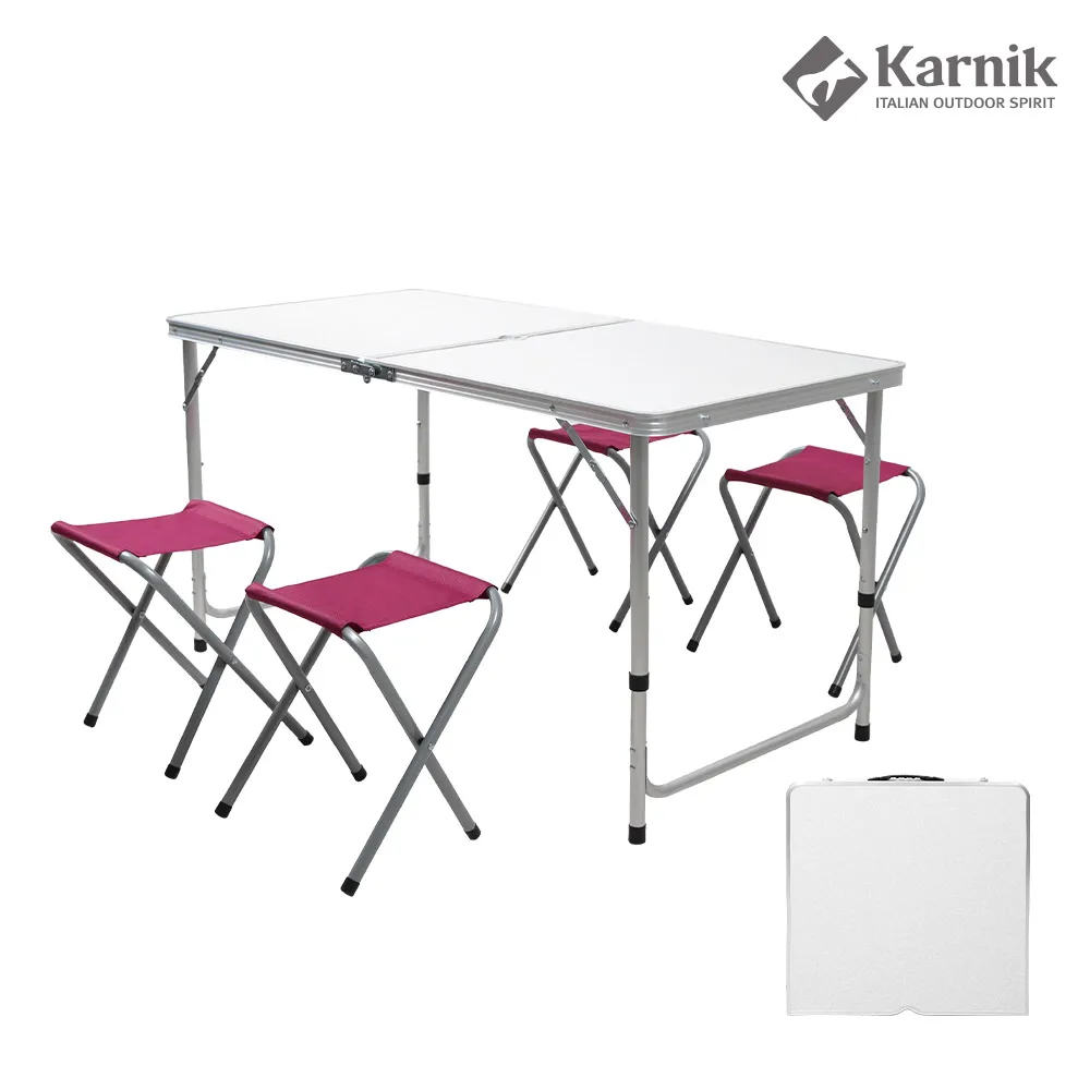 Karnik Camping Folding Table PI-CT001 3-level Height-adjustable Portable Folding Outdoor Barbecue Phone Set for 4