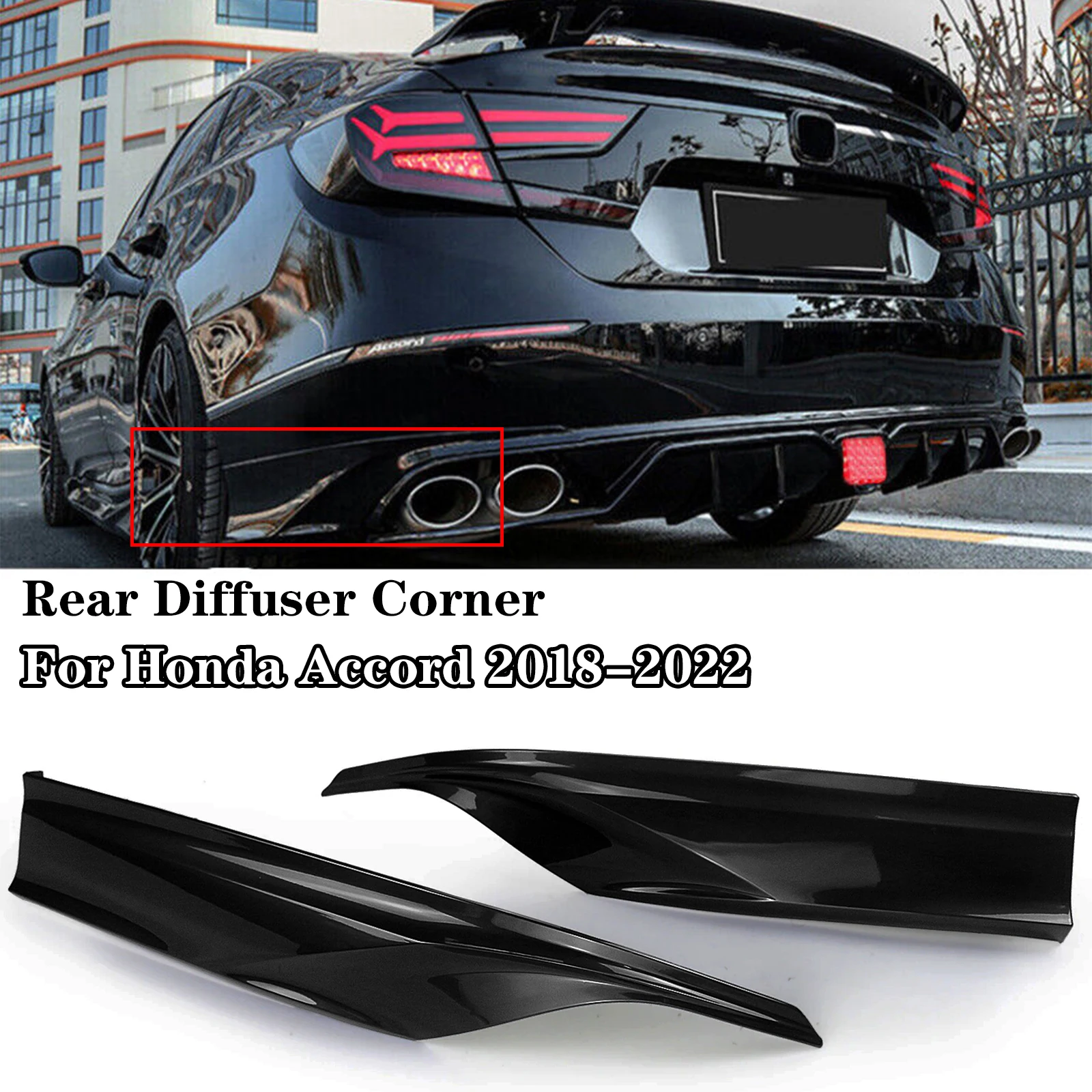 

Rear Bumper Corner Apron Spat For 2018-2022 Honda Accord Car Lower Diffuser Cover Lip Spoiler Canard Guard Gossy Black