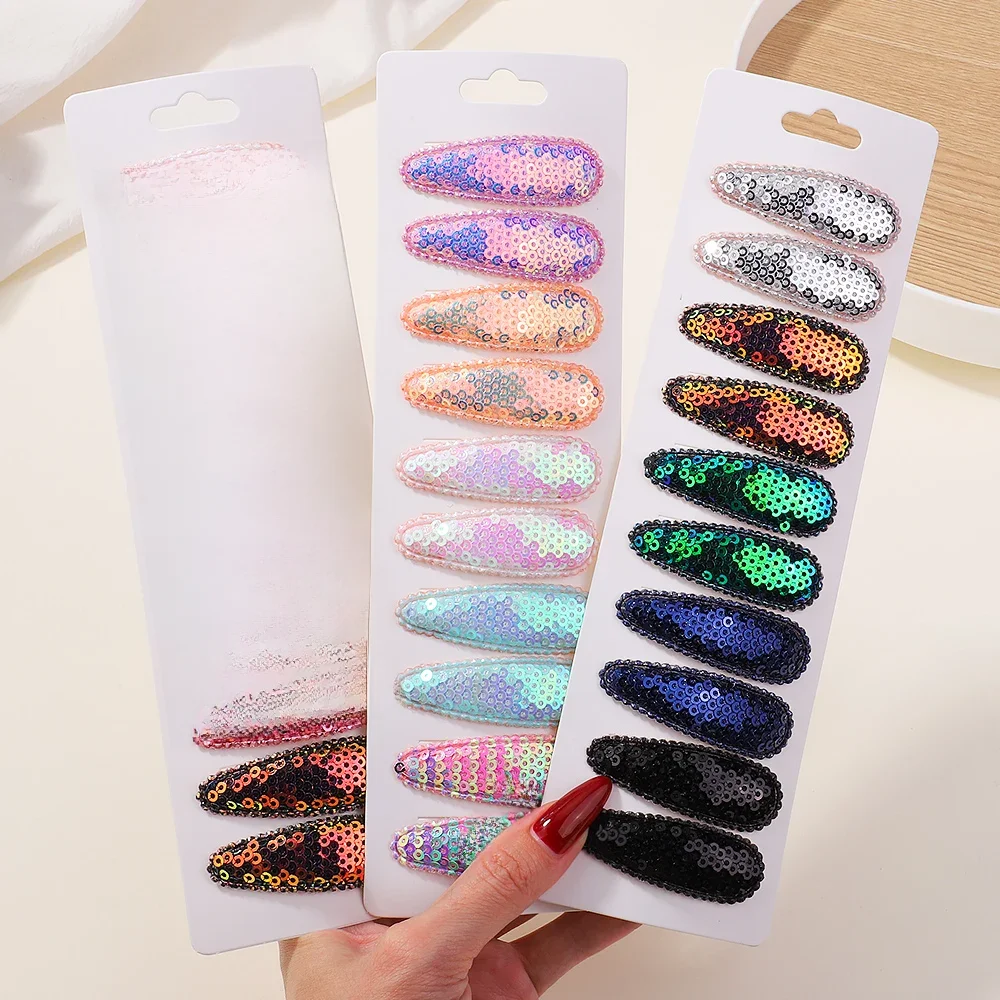 Pinces à cheveux en métal BB à paillettes dégradées coréennes, épingles à cheveux faites à la main pour enfants, Barrettes, couvre-chef, accessoires pour filles, 10 pièces/ensemble