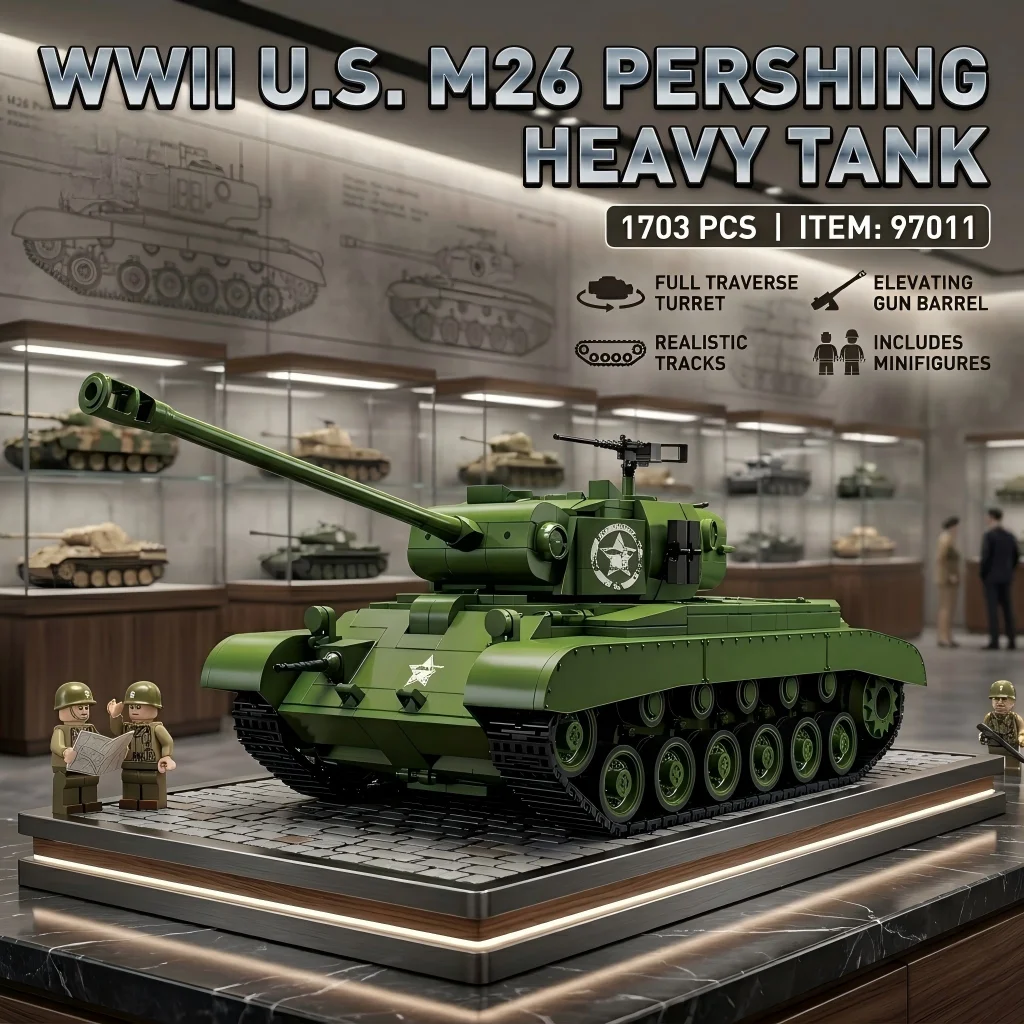 

US M26 Pershing Tank Military MOC Building Blocks 1703pcs DIY WW2 Series Bricks Collection Toy Xmas Birthday Gift for Boys Kids⁠