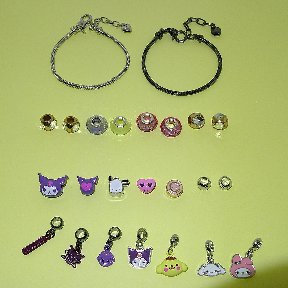 Sanrio Hello Kitty Kuromi สร้อยข้อมือรูปการ์ตูน Melody จี้โลหะสร้อยข้อมือฮาโลวีนกล่องเครื่องประดับชุดของขวัญ