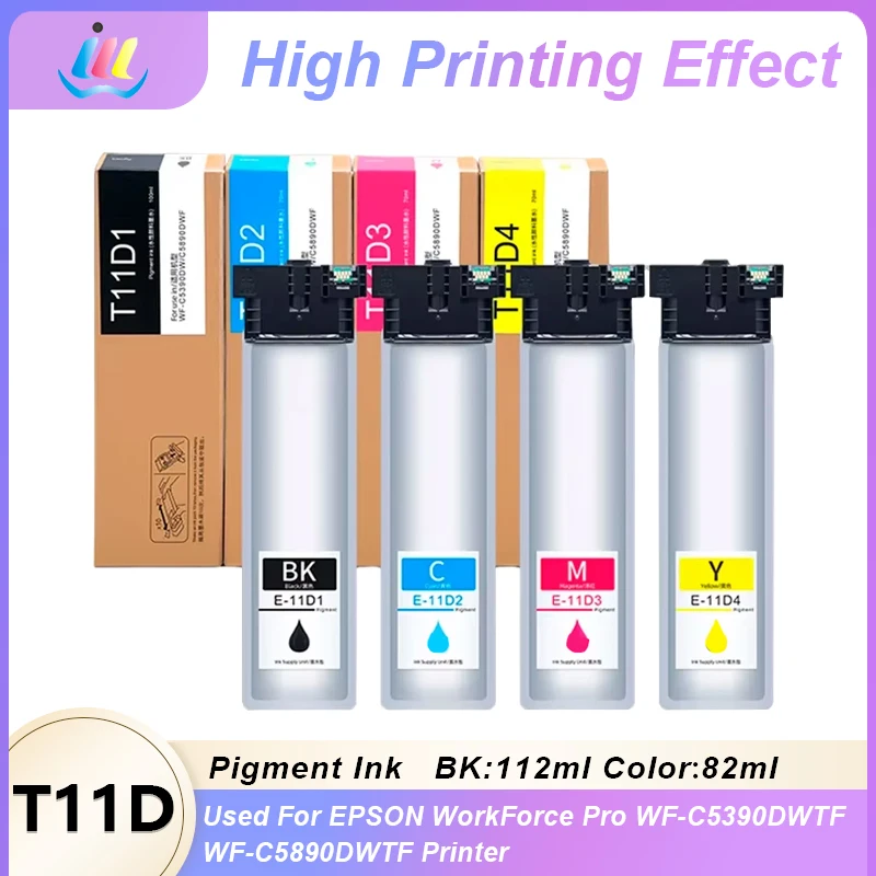 One Set T11D T11D1 T11D2 T11D3 T11D4 Ink Cartridge for Epson WorkForce Pro WF-C5890DWF C5390DWF Printer Ink Bag With Chip