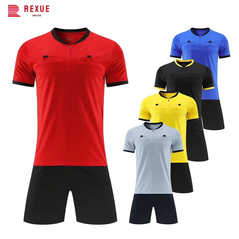 Adult Men Professional Referee Soccer Jersey Set Football Uniform Short Sleeve Match Judge Shirt Three Pockets New Arrival