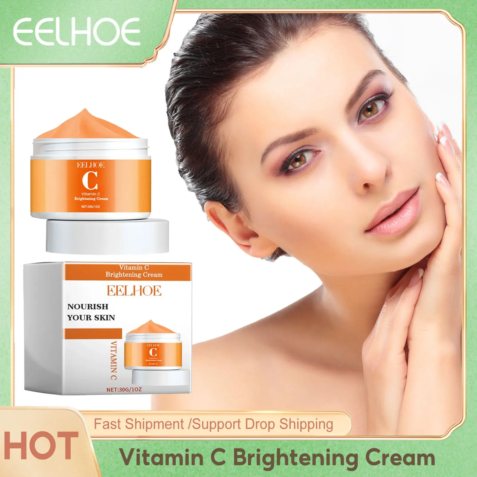 EELHOE Vitamin C Brightening Face Cream Nouish Facial Contours Repair Damaged Skin Hyaluronic Acid Soften Skin Smoothing Cream