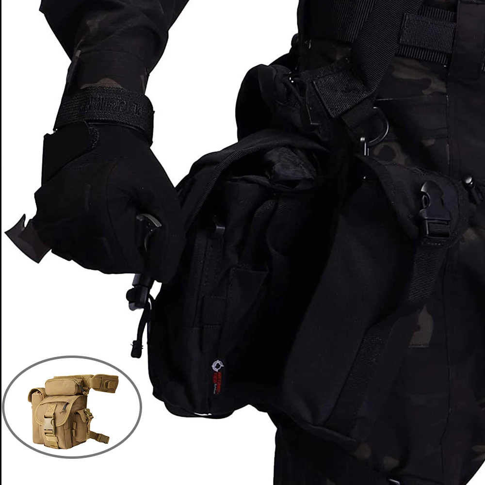 

2PCS Tactical Multi-Pocket Drop Leg Bag With Water Bottle Pouch,Multi-Purpose Waist Bag,Waterproof Military Tool Pack for Travel