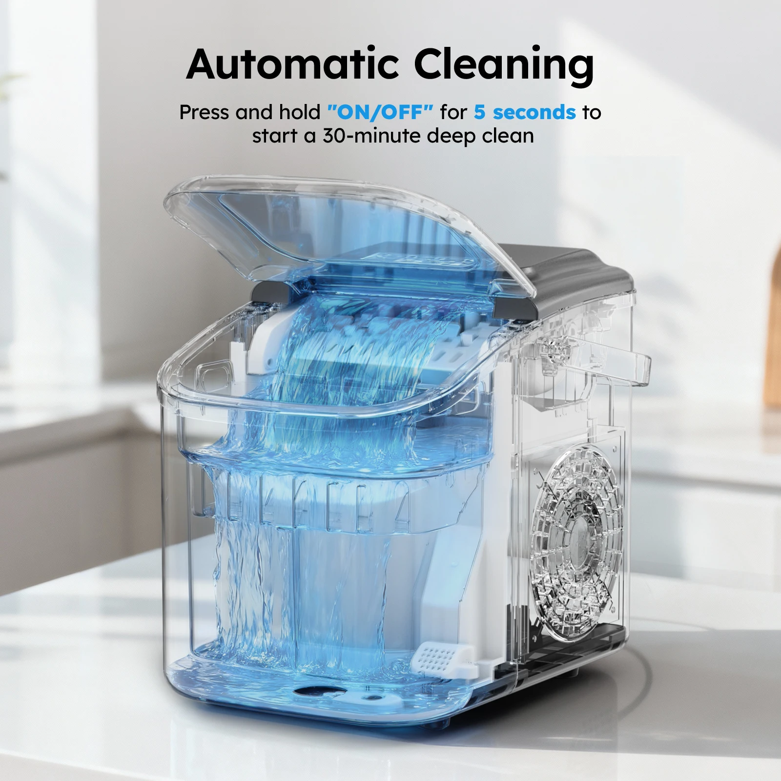 Portable Countertop Ice Maker with Handle – 26 lbs/24H, 8 Cubes in 6 Mins, Auto-Cleaning for Home & RV 5