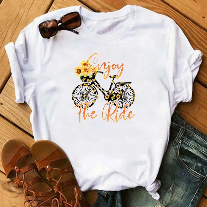 Nieuwe Grappige Fiets Met Cartoon Fashion Sports Women's T-Shirt Harajuku Graphic Clothing Women's Top,Drop Ship