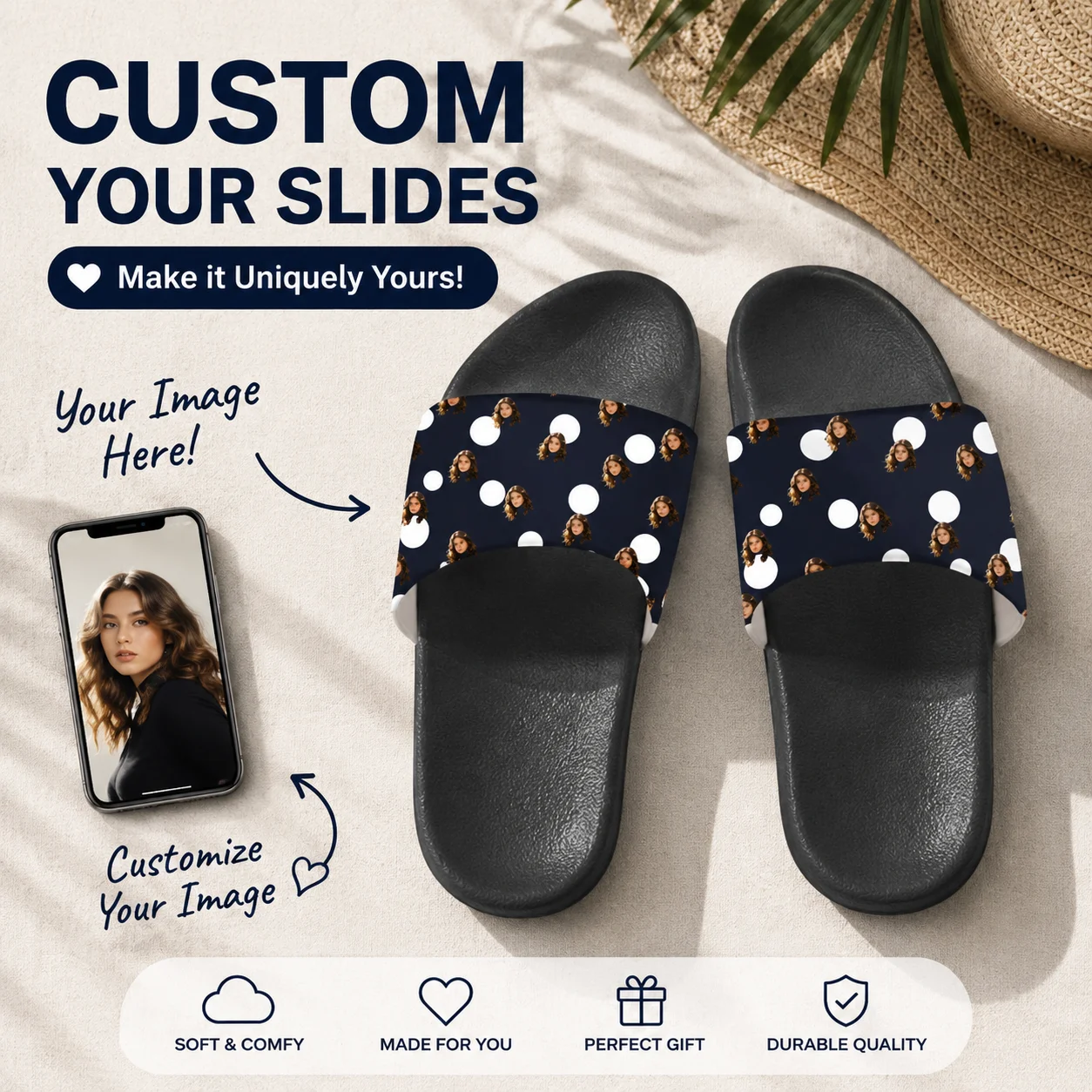 Customized women's slippers Customized text slippers Personalized fun text pictures Customized gifts for family and friends