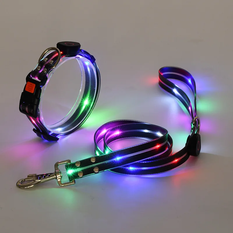 Led Dog Collar Led Light Usb Rechargeable Led Dog Leash Luxury Designer Led Luminous Dog Collar And Leash Set Led Glowing Safe