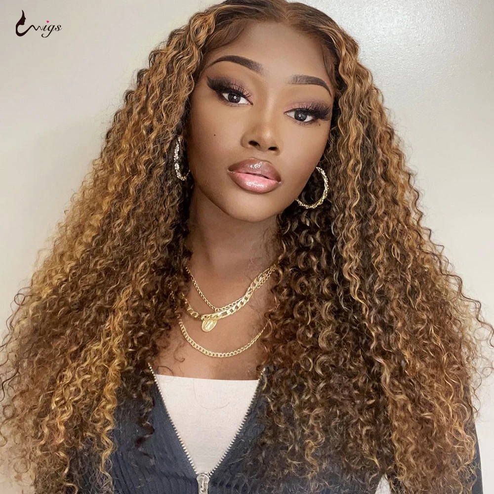 Uwigs Highlight Ready To wear Glueless Human Hair Wigs Pre Cut Curly Human Hair Wig 13x4 Transparent Lace Front Wig For Women