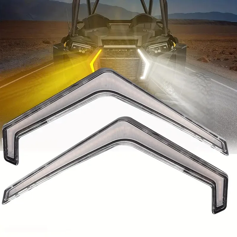 Plug & Play LED Blinker Lights Fang Kit for Polaris RZR XP 1000 Turbo 2019-2021, Street Legal Front Car Lights with White DRL Glow, Amber Indicator, Signature Look, ABS Plastic Grill Accent, Beads LED Auxiliary Light