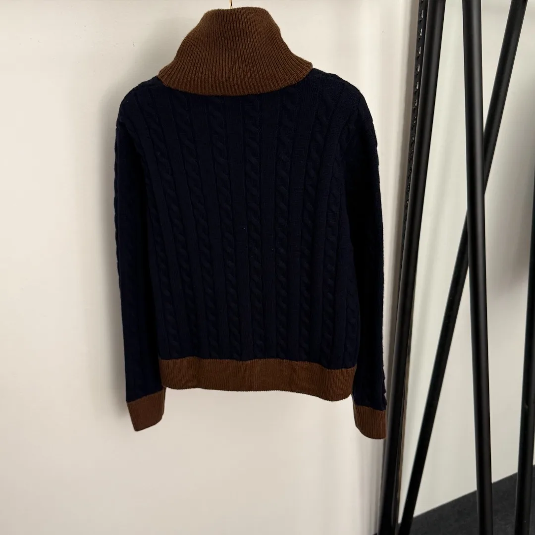 

Autumn and winter 25 high-neck zipper long-sleeved knitted cardigan, trendy and casual style wool sweater coat