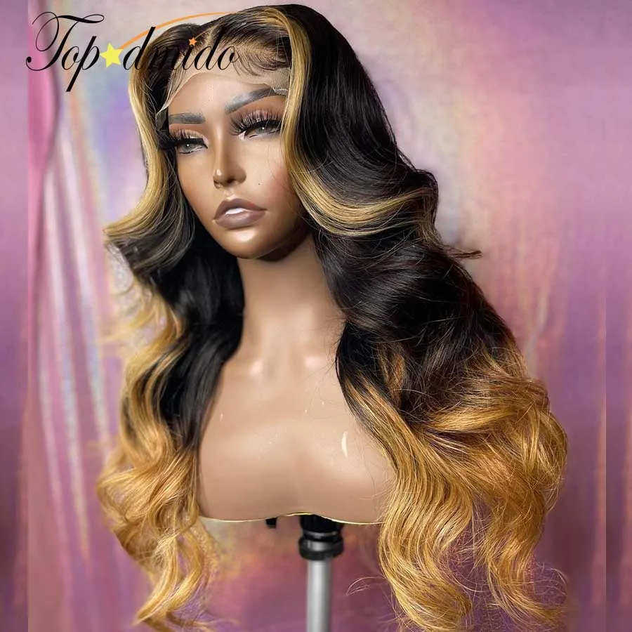 Topodmido 13x6 Brasilianische Haar Perücken mit Mittelteil Highlight Blonde Farbe 13x4 Transparen Spitze Perücke Menschlichen haar 4x4 Verschluss Perücken