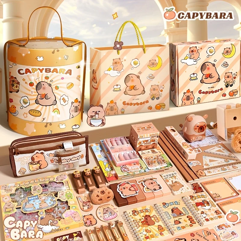 Capybara Stationery Set Cute Cuddle Bucket Portable for School
