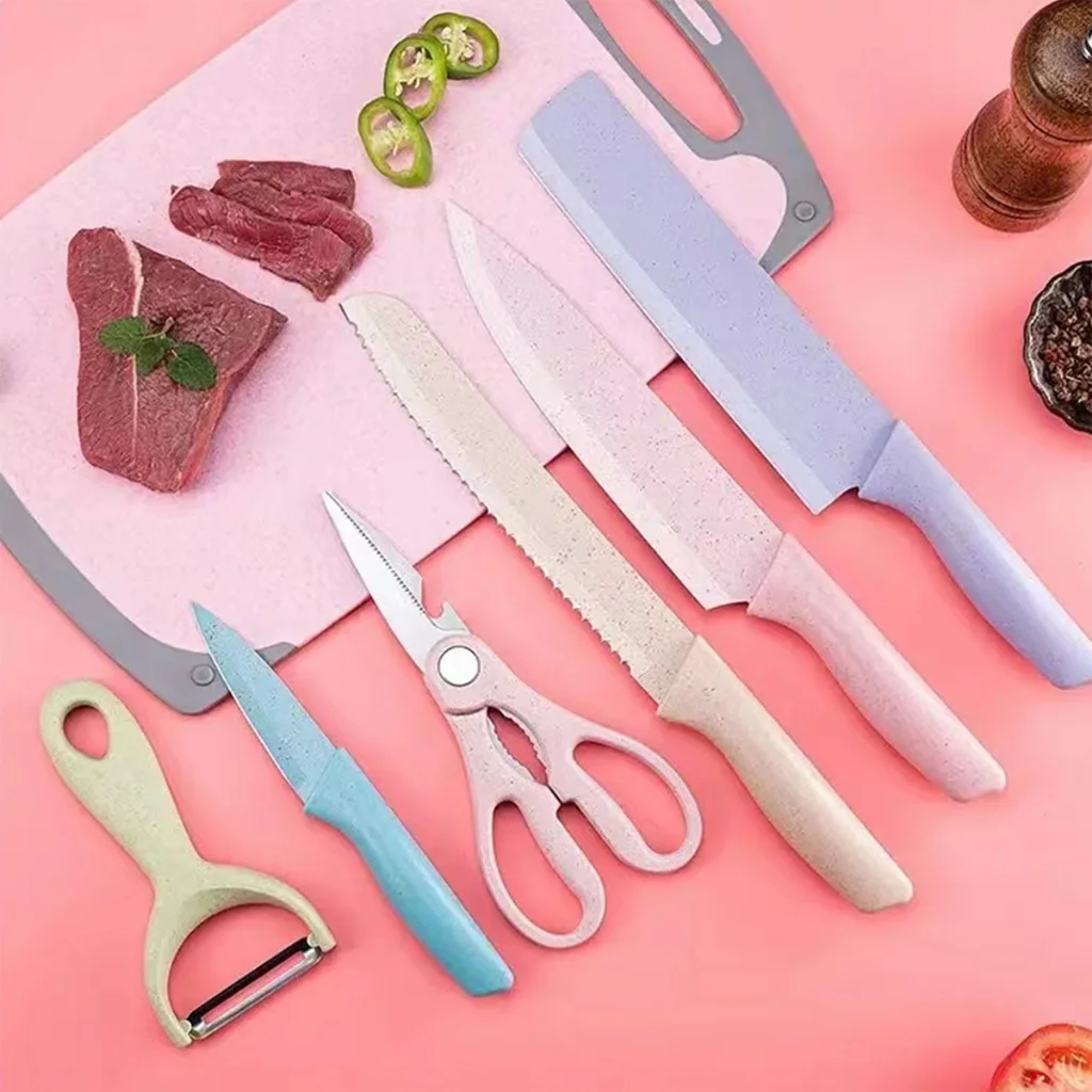 Coltello da cucina in acciaio inossidabile 6 set di lame affilate colore ABS + manico Coltello TPR Carne Pesce Frutta Pezzi di ricambio