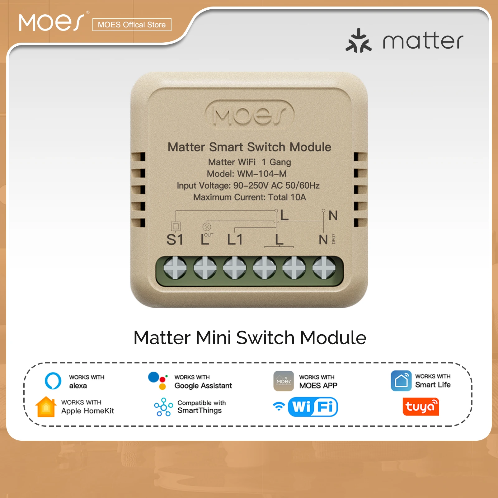 WiFi Matter Smart Switch Module Relay Circuit Breaker Smart Home Automation Collaborates with Homekit/Alexa/Google/SmartTings