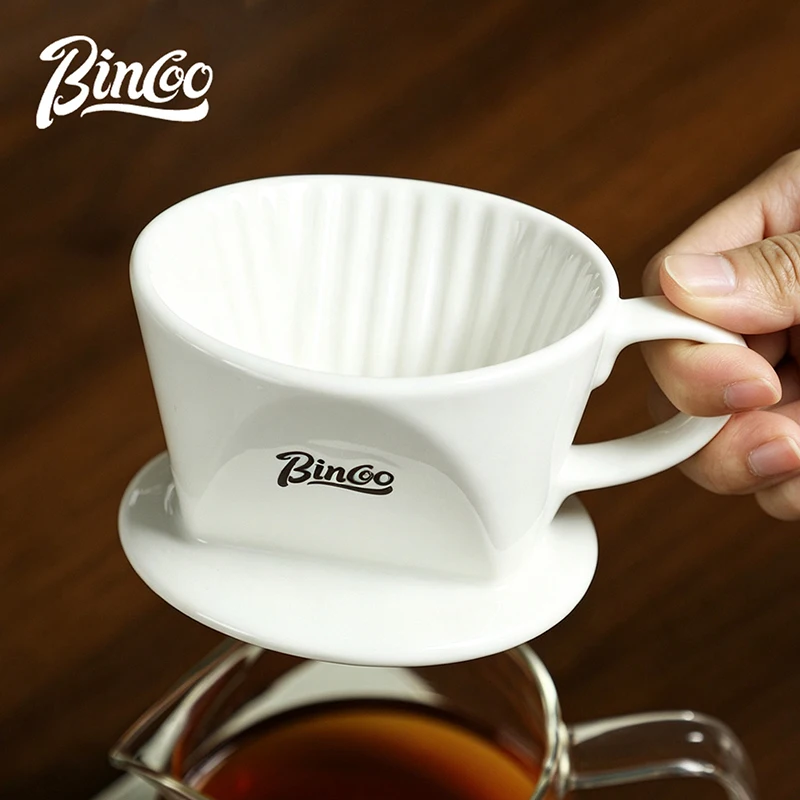 Bincoo  Dripper with Handle and Saucer, Origami-Style Ceramic Pour Over Coffee Filter