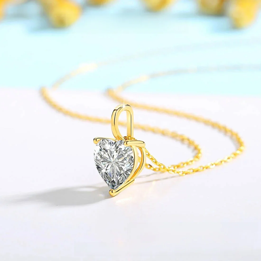 Serce Cut 14K złoto Moissanite naszyjniki 9MM VVS1 Au585 diamentowy wisiorek dla kobiet przyjęcie zaręczynowe klasyczna biżuteria — zdjęcie 2