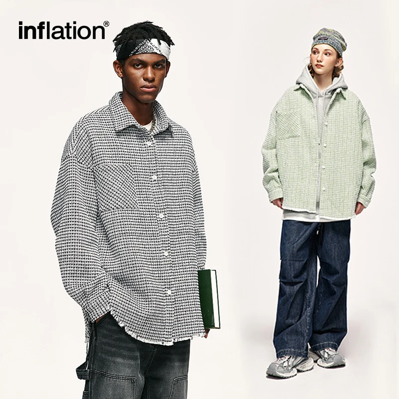 

INFLATION Heavyweight Chic Check Jacket Unisex 2023 Fashion Oversized Plaid Shirt Jacket Mens Warm Coat