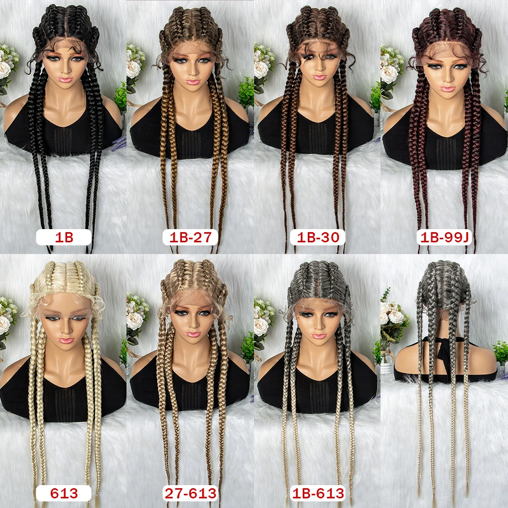 32 inches Large Four Braid Lace Wig for Black Women Braided Wig  Full Lace Box Braids Wig Women Synthetic Braided