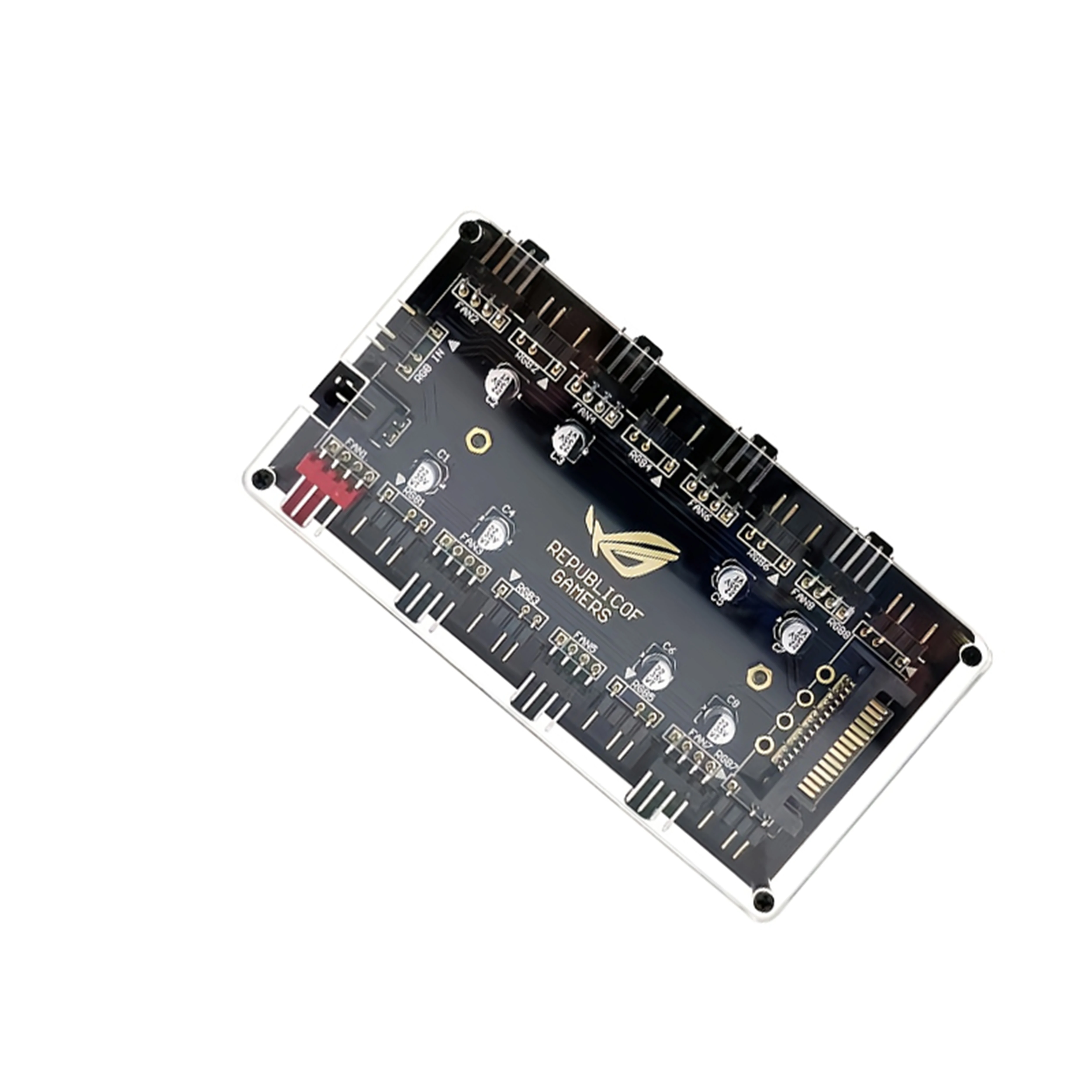 Dual 8-Port Fan Hub ARGB/PWM 2-in-1 5V 3-Pin Lighting Sync, 12V 4-Pin Temperature Control, SATA Power Supply - view 5