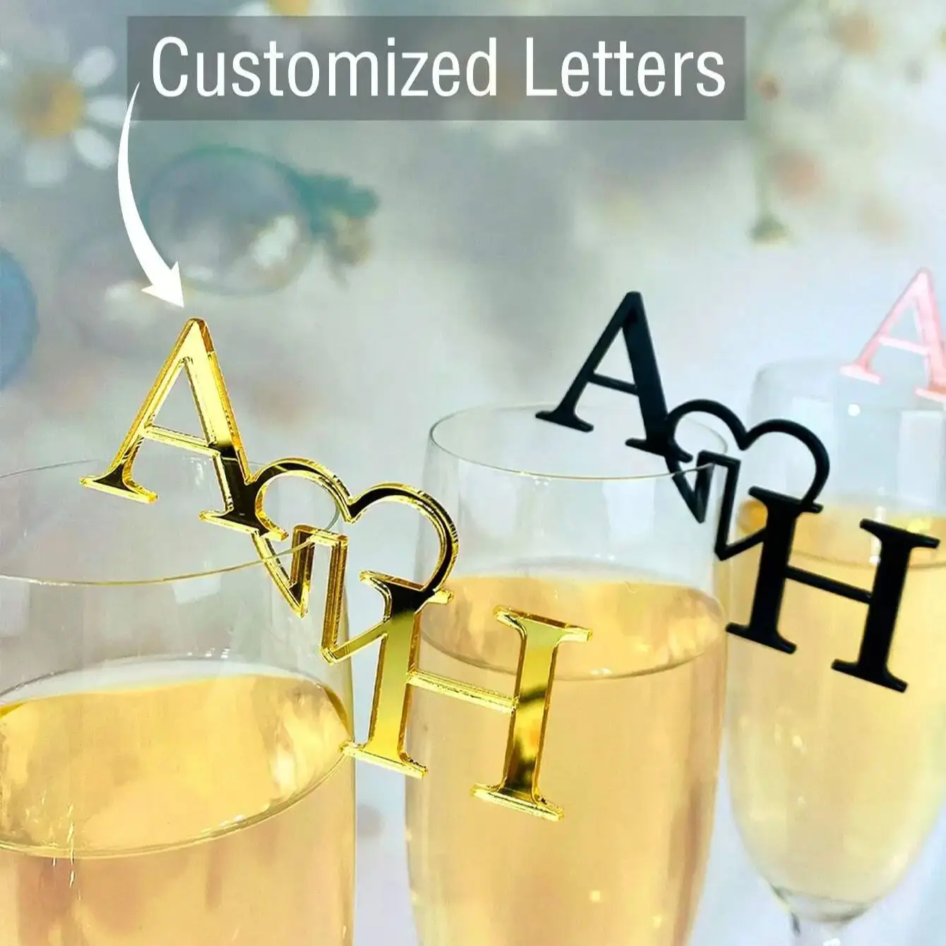 Wedding Name Drink Charm Personalized Drink Stirrers Wedding Drink Tag Initial Drink Tags Cocktail Drink Toppers