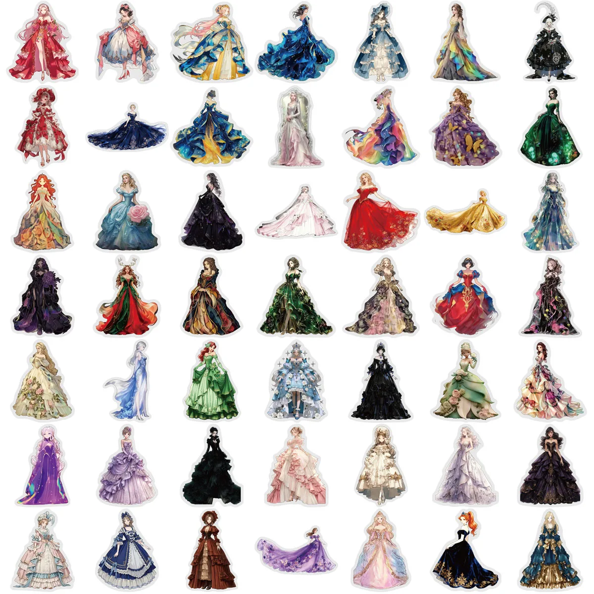 50 SZTUK Naklejek z Kreskówkowymi Dziewczynami w Spódniczkach, Dekoracyjne Naklejki na Gitarę, Obudowę Telefonu, DIY, Bagaż, Laptop, Wodoodporne Naklejki