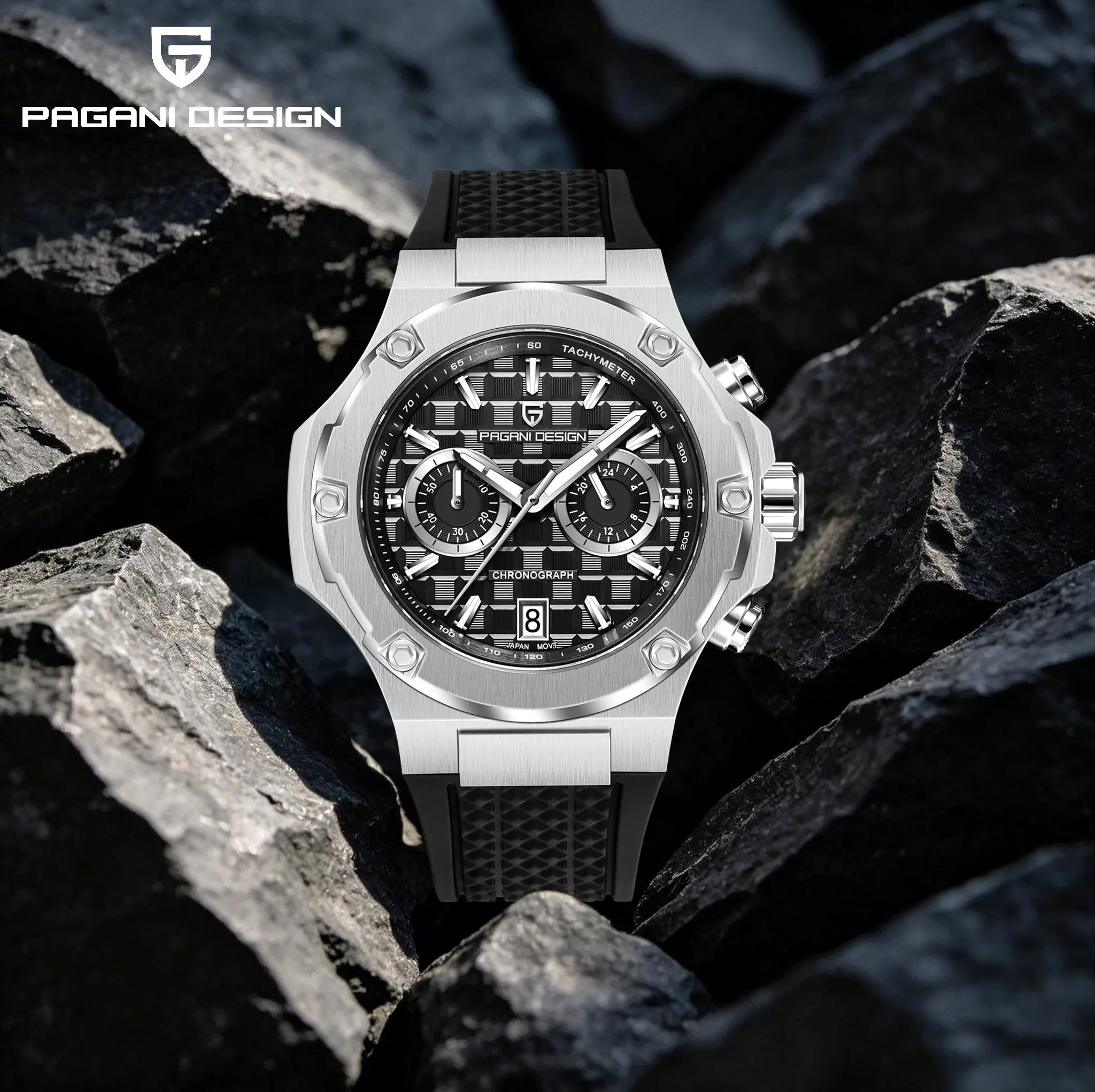 PAGANI DESIGN Business Sport Men's Quartz Watch Vk64 Chronograph Panda Dial Sapphire Date Window Luminous 10Atm Waterproof Clock