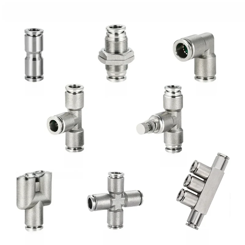Raccords de tuyaux d'air pneumatiques en acier inoxydable 304, raccord haute pression, connecteur de tuyau PU, PY, PE, long, PM, PZA, PSA, PK, 4mm, 6mm, 8mm, 10mm, 12mm