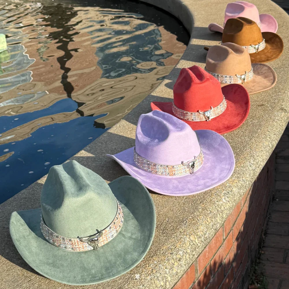 

Western Cowboy Suede Cowboy Hat with Leather Belt Unisex Hat Premium Roughstock Suede pinched Cowboy Hatsombrero vaquero hombre