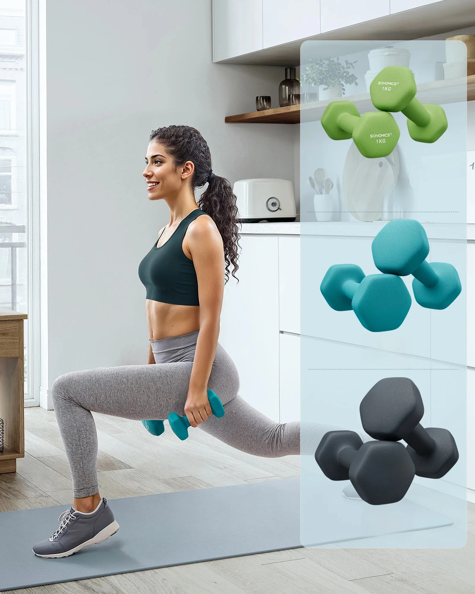 Songmics Dumbbell Set Korte Dumbbells Dumbbell Set 12Kg Hexagon Neopreen Dumbbells - afbeelding 2