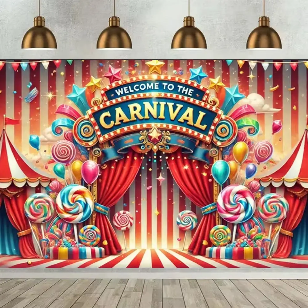 Circus Carnival Theme Party Decorations Backdrop Clown Red Tent Background Children Birthday Banner Baby Shower Gifts Supplies view 2
