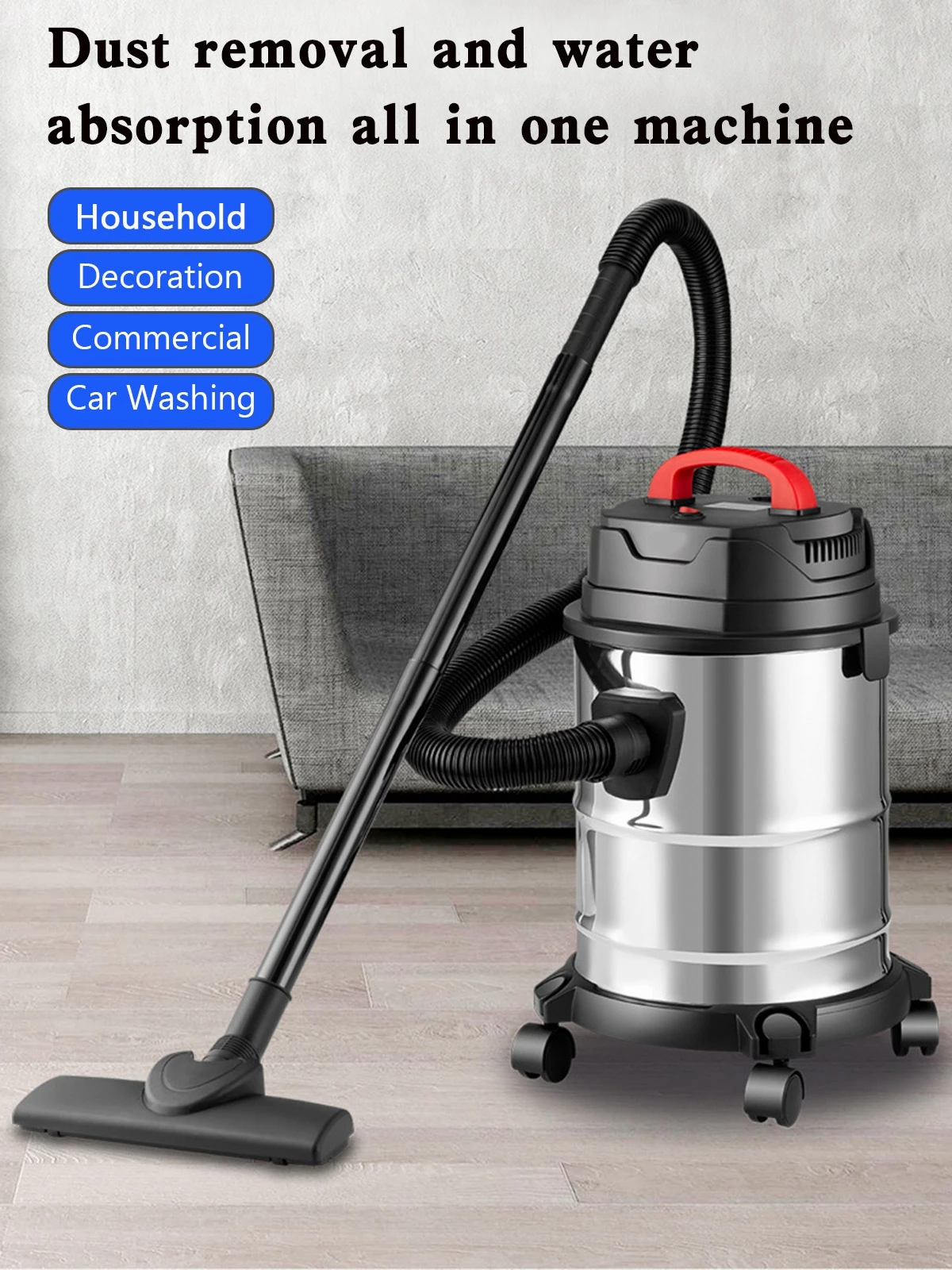 DARUPSUN 5 Gallon Steel Stainless Wet/Dry Canister Vac Shop Vacuum Cleaner 1800W