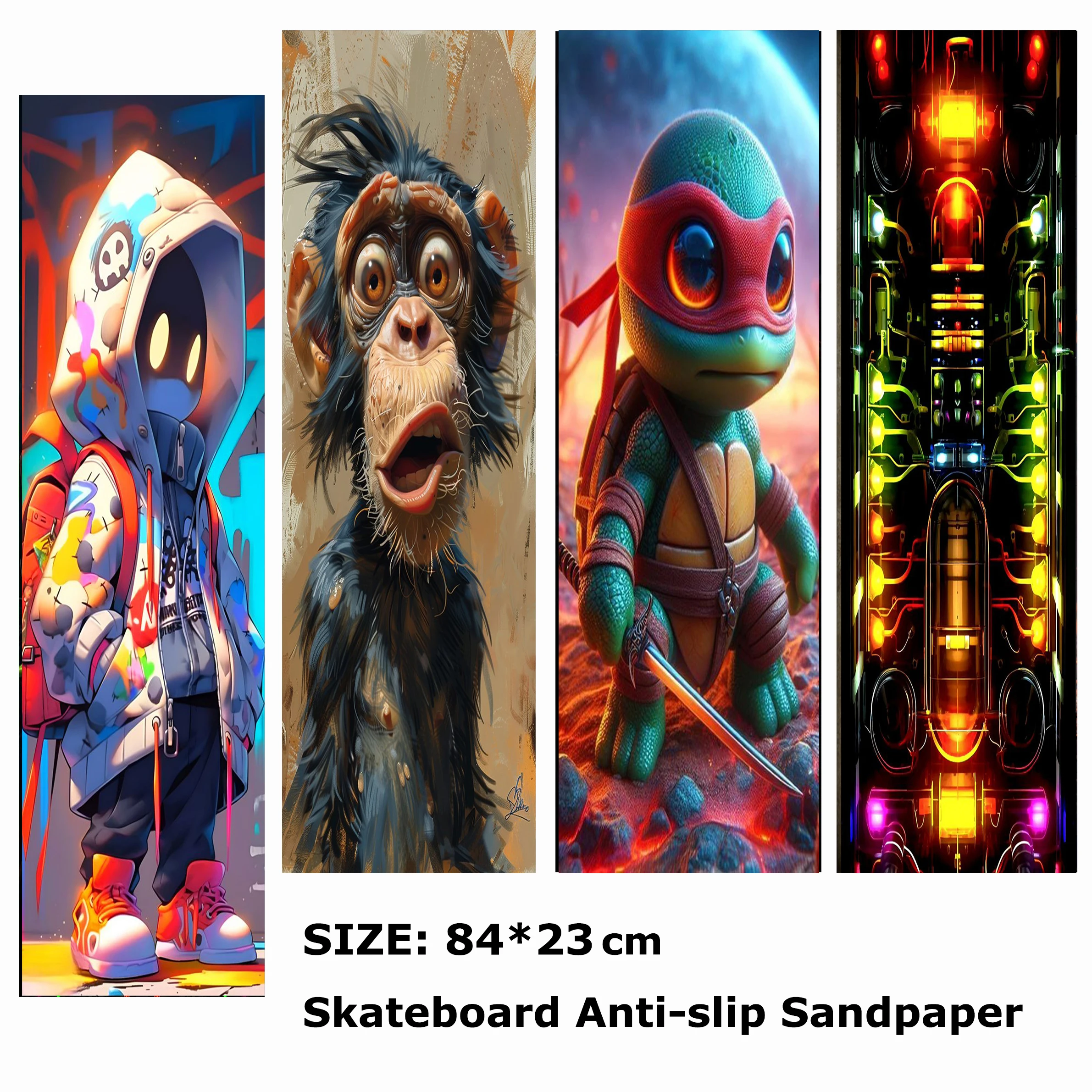 Colorful Monkey With Big Eyes Cute Pattern Electric Scooter Anti-slip Sticker Sandpaper Skateboard Grip Tape Sheet 84*23cm