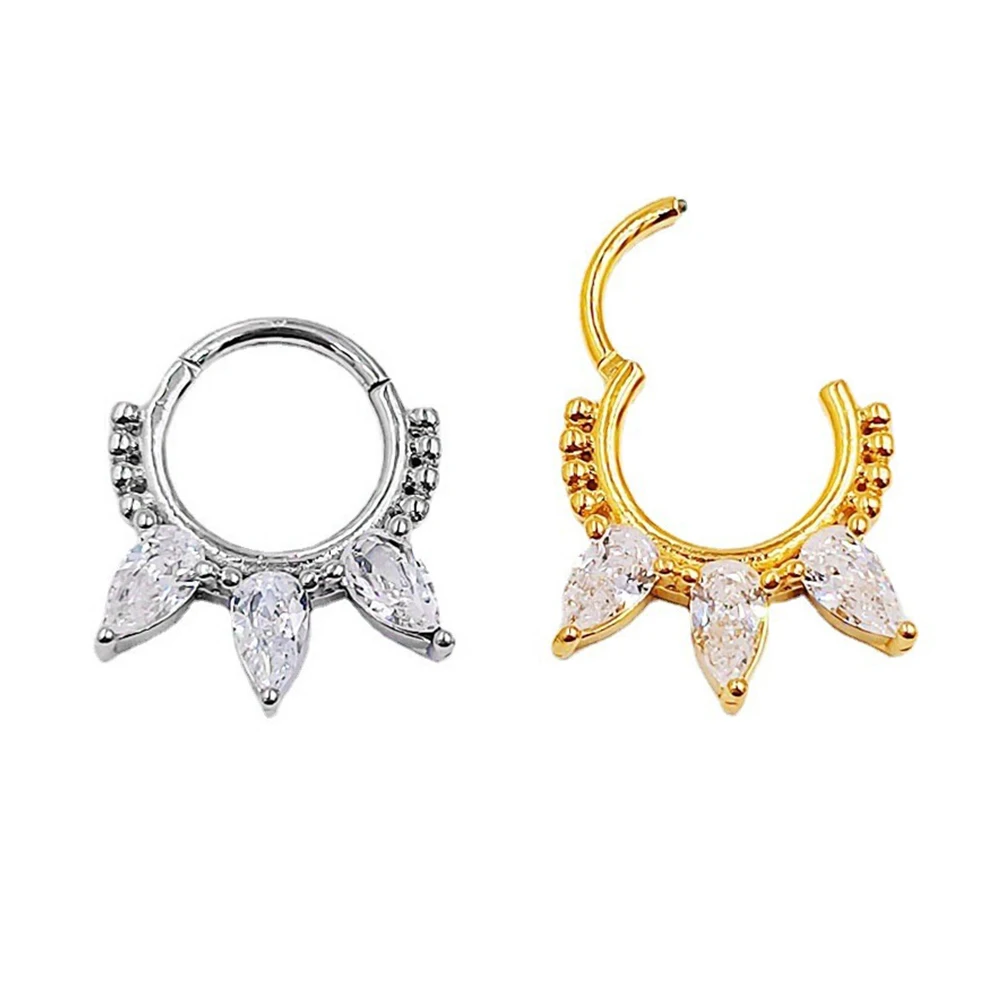 316 Surgical Steel 16G WaterDrop CZ Zircon Nose Rings Septum Clicker Helix Hinged Piercing Conch Cartilaged Earrings Hoop