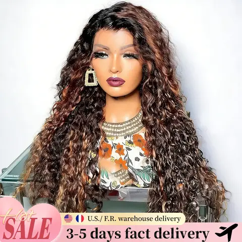 1B/30 Highlight Wig Deep Wave Frontal Wig Pre-Plucked 13x4 13x6 Water Wave Wig 200 Density Lace Front Wig for Valentine‘s Gifts