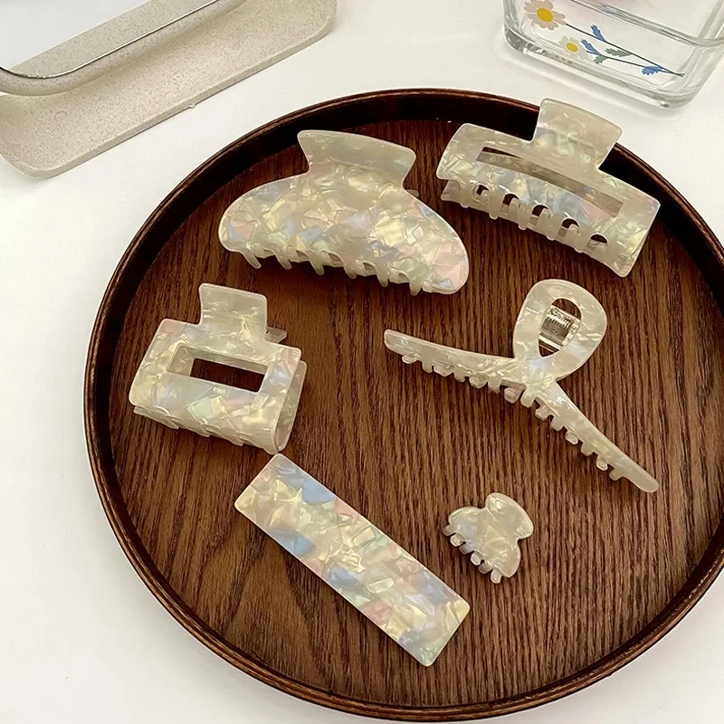 Pince à Cheveux Rectangulaire Coréenne en Acrylique et Marbre pour Fille, Crabe en Acétate de Cellulose, Épingles Simples, Accessoires