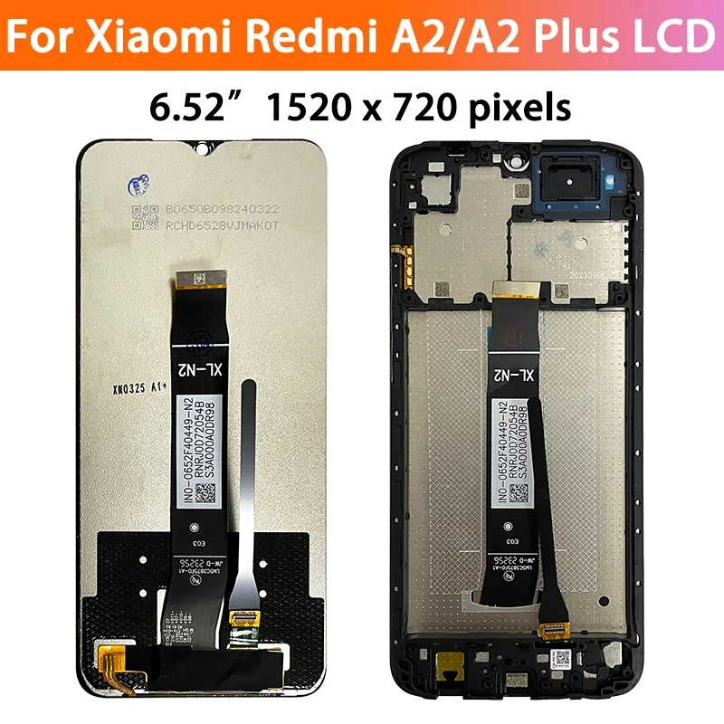 6.52“ Screen for Xiaomi Redmi A2 A2+ Lcd Display Touch Screen Digitizer Assembly with Frame for RedmiA2 A2Plus Replacement