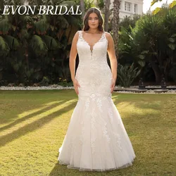 EVON BRIDAL Mermaid Wedding Dress Plus Size V-Neck Lace Up Sleeveless Applique Bridal Gowns Custom Made vestidos novias boda