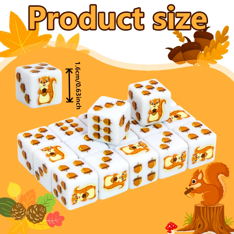 6Pcs Squirrel Acorn Pattern D6 Acrylic Dice Set for Board Games Party Favors Desktop Decor Collectible  Family Game Night
