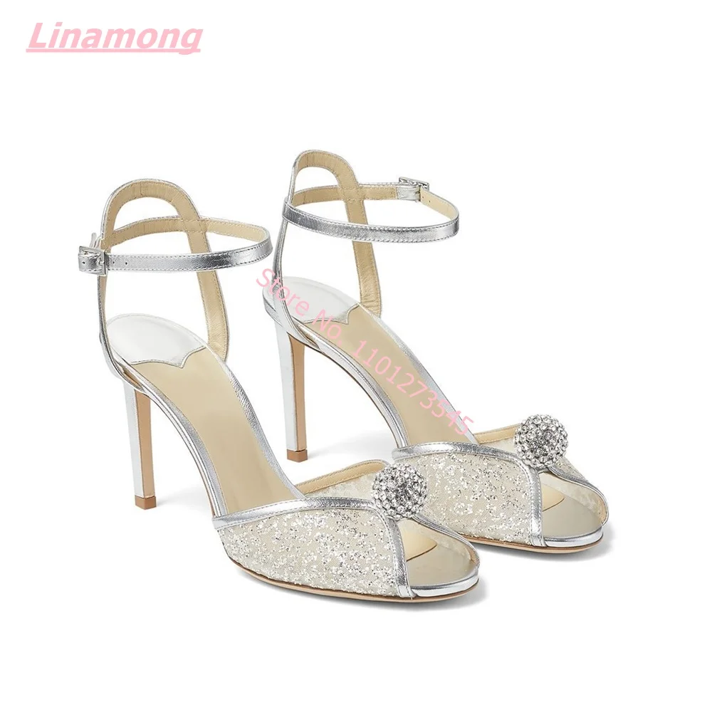 Summer New Luxury Women Sandals Solid Elegant Pearl Crystal Peep Toe Leather Thin High Heel Ankle Buckle Wedding Party Shoes